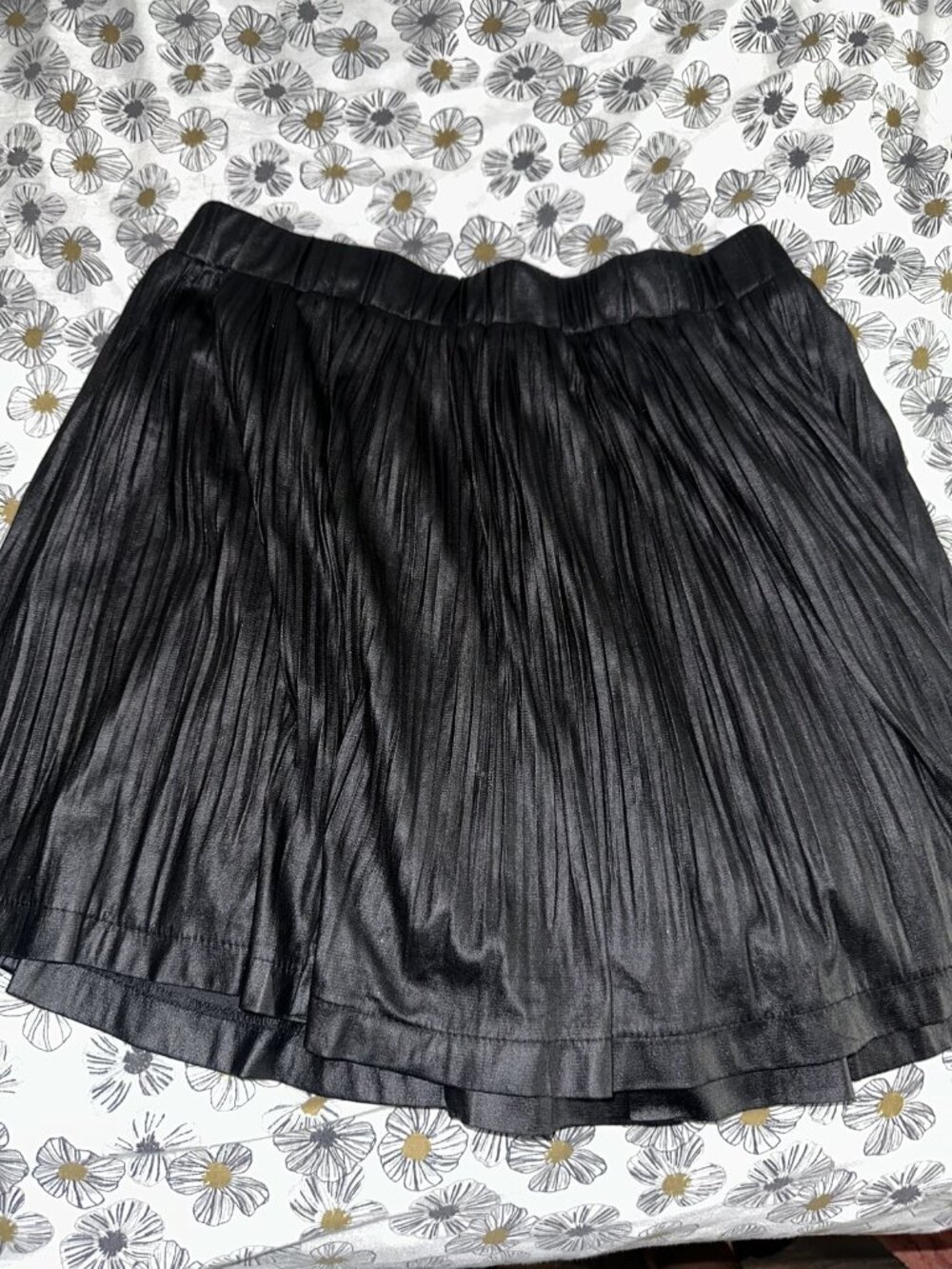 Fifty Street Black Shimmer Pleated Skater Mini Skirt, Sz M